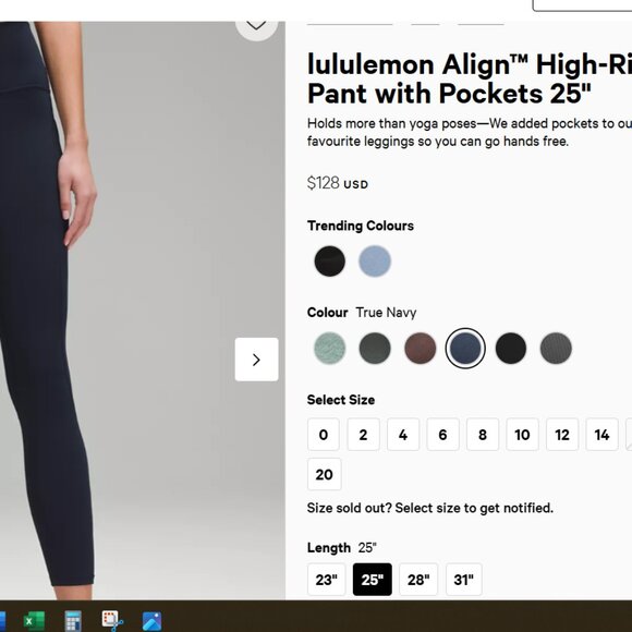 NWT ~ lululemon Align Pants 25" w/ pockets - Navy Size 10 - Picture 6 of 6